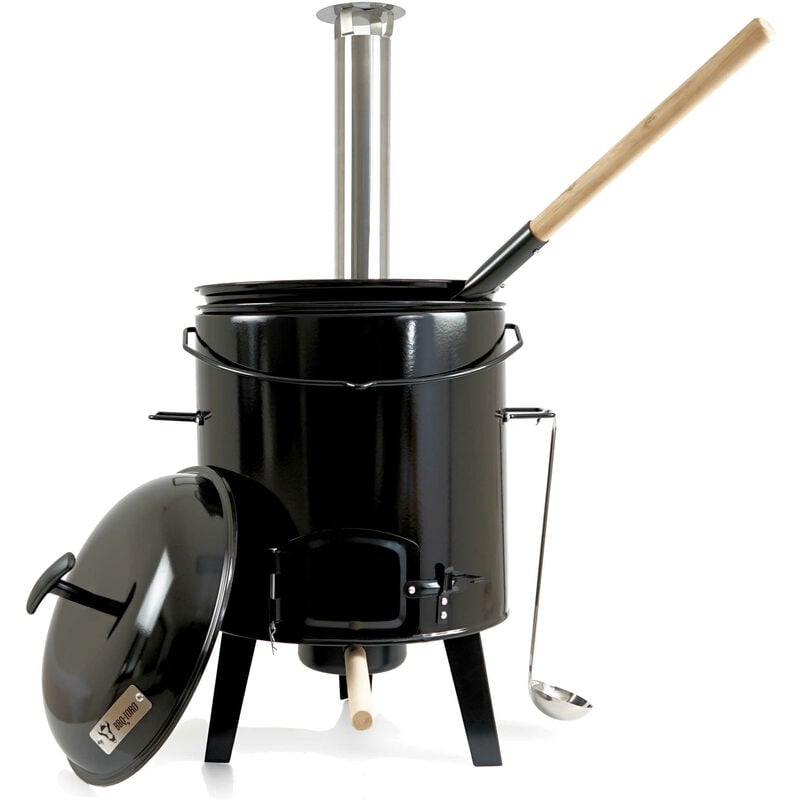 foto del prodotto bbq toro cannone smaltato per gulasch con coperchio, incluso bollitore e padella per arrosto