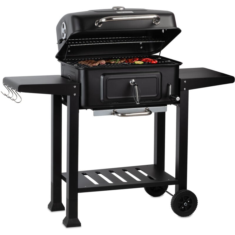 foto del prodotto bbq toro carrello per barbecue a carbonella con vassoio per la carbonella regolabile in altezza, griglia a carbonella con termometro