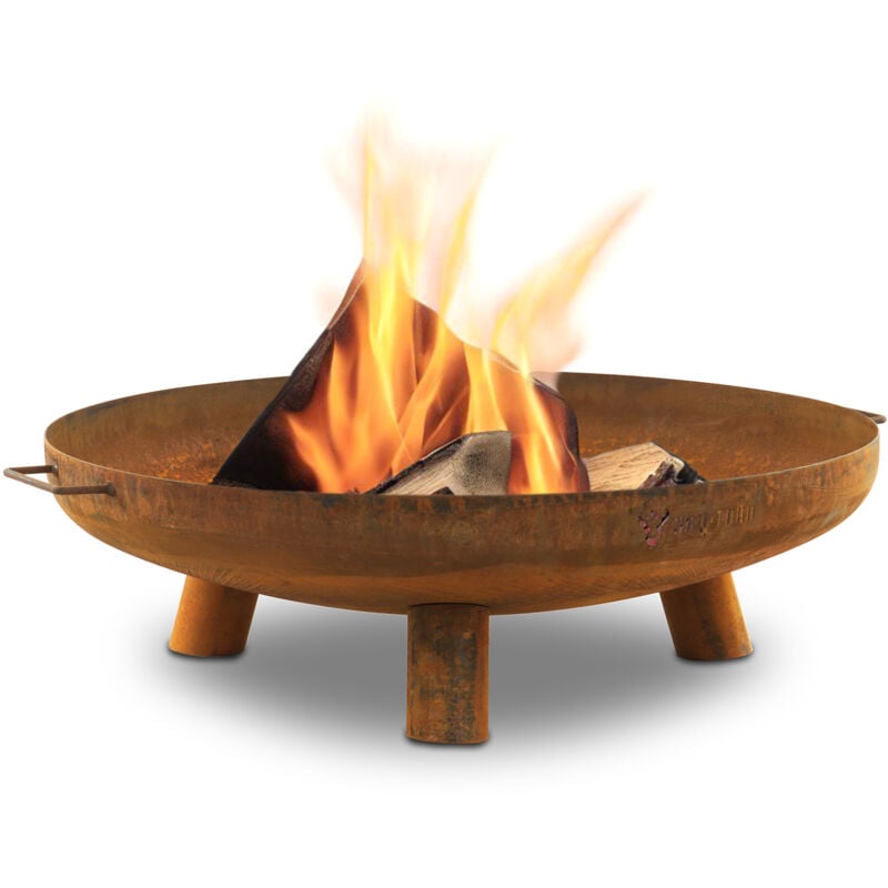 foto del prodotto bbq toro ciotola per fuoco 80 cm, effetto ruggine, focolare da esterno a tre gambe per giardino e terrazzo