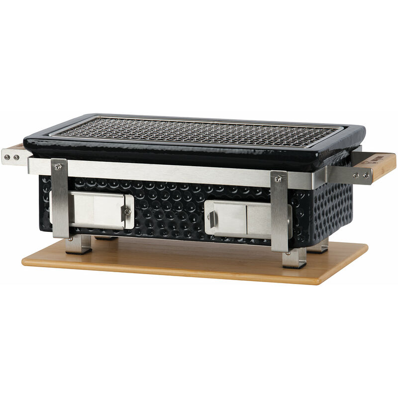 foto del prodotto bbq toro griglia da tavolo in ceramica a carbone con base in legno nero griglia hibachi da esterno per il campeggio