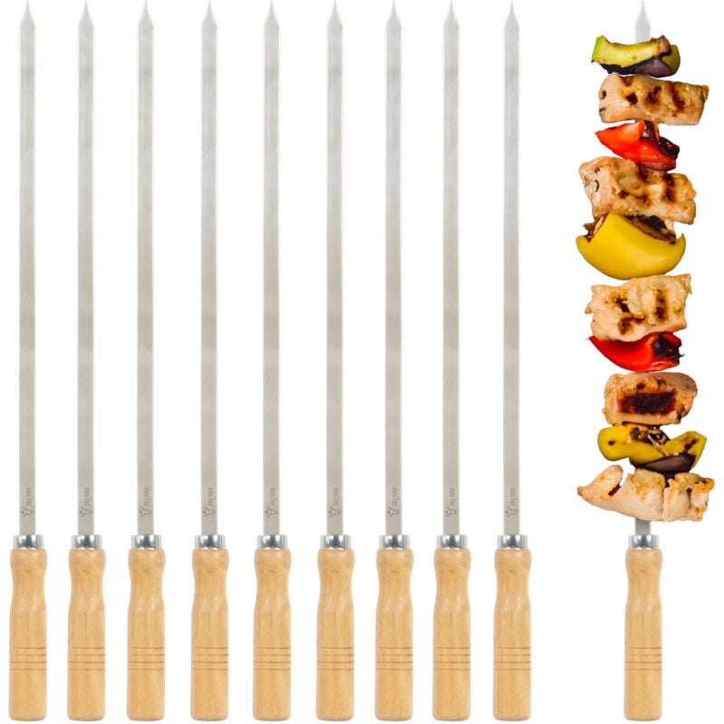 foto del prodotto bbq toro spiedini da griglia in acciaio inox, manico in legno, 10 pezzi 50 cm, spiedini schaschlik