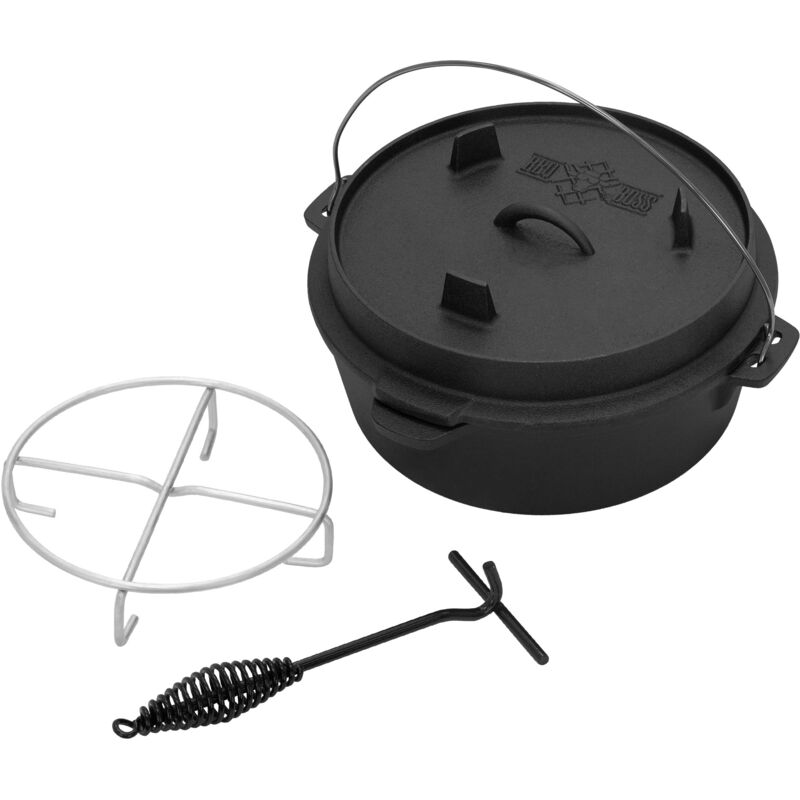 foto del prodotto bbqboss set bbq dutch oven 7,3 litri forno olandese pentola con coperchio in ghisa e sollevatore barbecue per camping picnic con sottopentola in