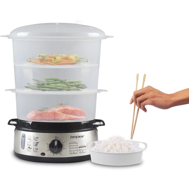 foto del prodotto bc.250 vaporiera da 9 litri vaporiera elettrica per cottura al vapore di riso, pesce, verdure, carne bfa free beper