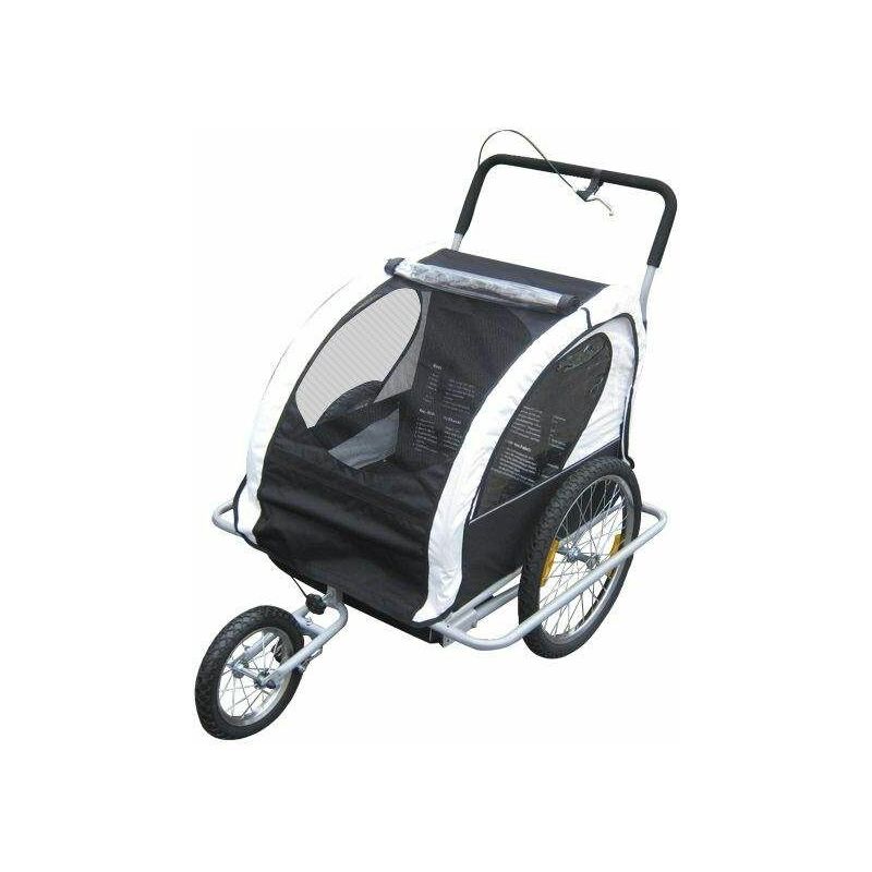 foto del prodotto bc elec 5664 0001b rimorchio passeggino jogger per bici 2 in 1 per due bambini, di colore bianco nero