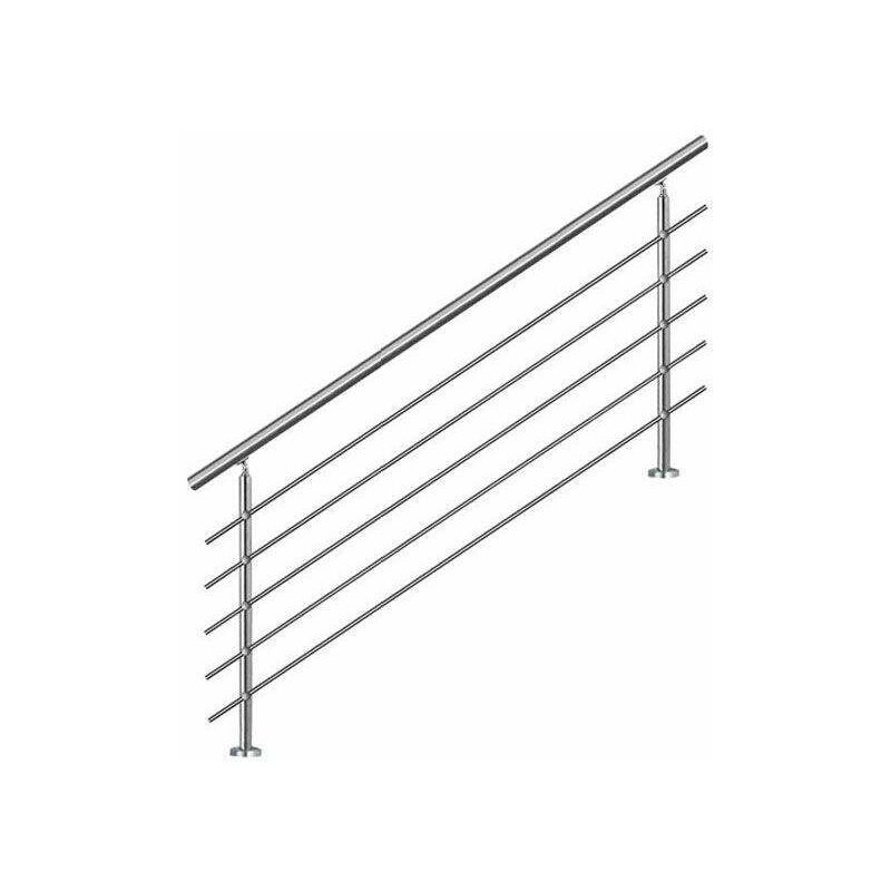 immagine 0 del prodotto bc elec ahm1805 corrimano per scale 180cm, balcone, balaustra, ringhiera in acciaio inox con 5 traverse, installazione piana o inclinata