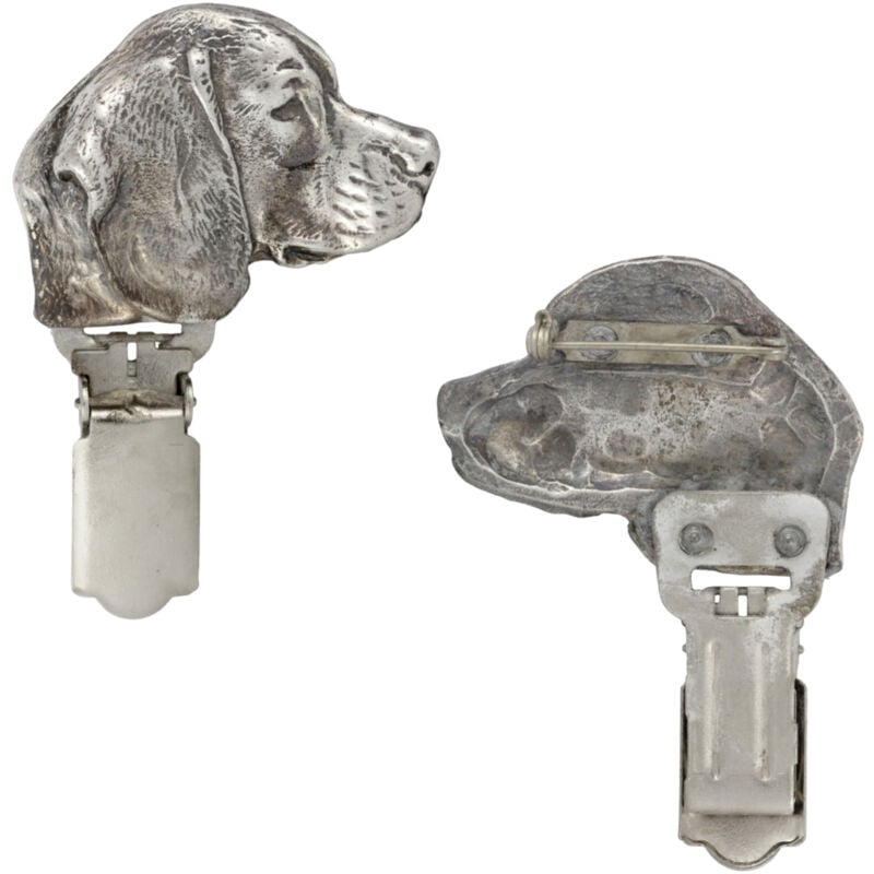 foto del prodotto beagle - spilla con clip, porta numero di partenza, distintivo argentato per esposizione canina di art-dog