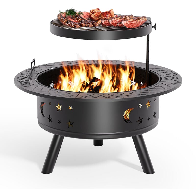 foto del prodotto bealife bracieri da giardino con griglia di barbecue regolabile rondo in acciaio po le a bois per giardino terrasse tisonnier per camping