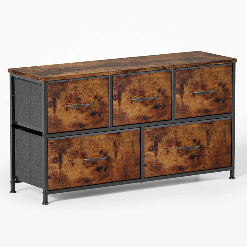 foto del prodotto bealife - comò da camera 5 cassetti in tessuto con struttura in acciaio, piedini regolabili in plastica, mobile con ripiano regolabile marrone vintage