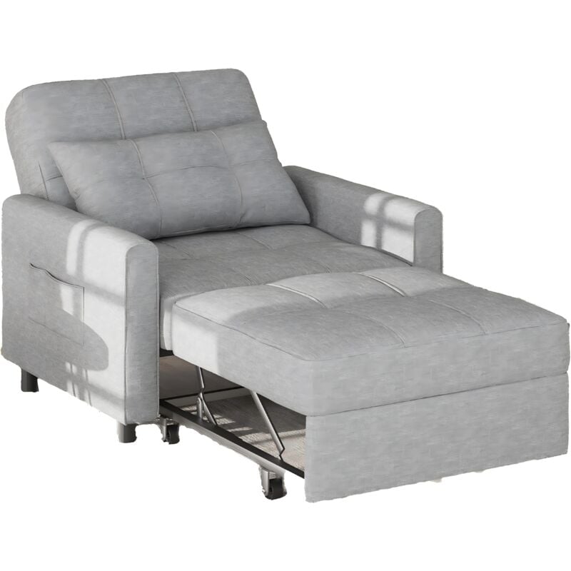 foto del prodotto bealife divano letto convertibile 1 posto poltrona chaise longue con cuscino regolabile, contenitore, rotelle e pieghevole
