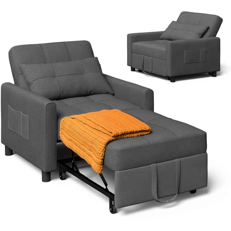 foto del prodotto bealife divano letto convertibile singolo poltrona chaise longue con cuscino regolabile, contenitore, rotelle e pieghevole