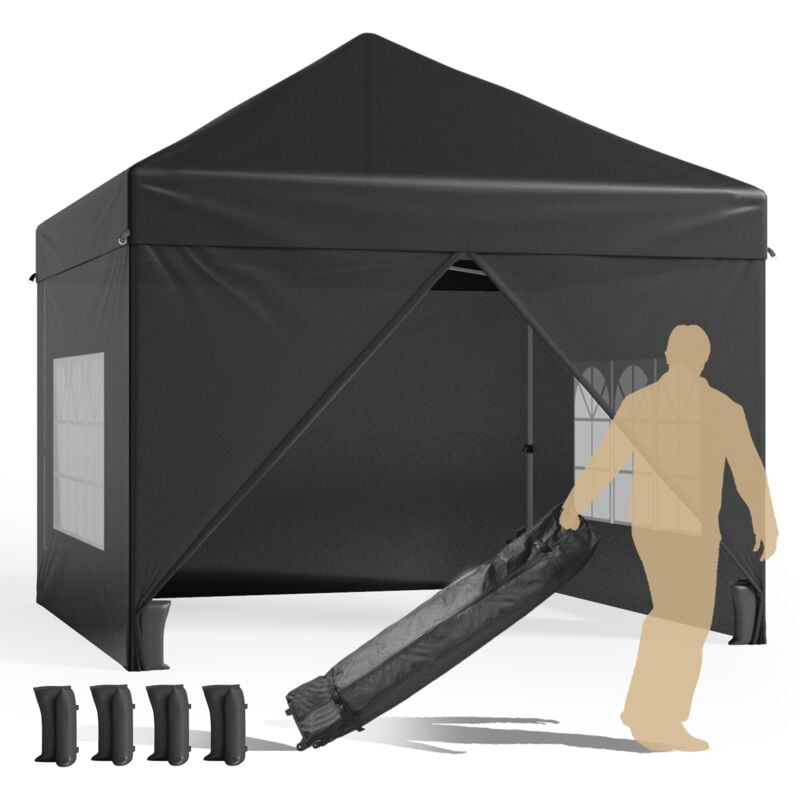 foto del prodotto bealife gazebo da giardino esterno barnum 3x3m tenda per ricevimenti con pareti laterali in tenda, sacchetto di ripiegamento con ruote e altezza