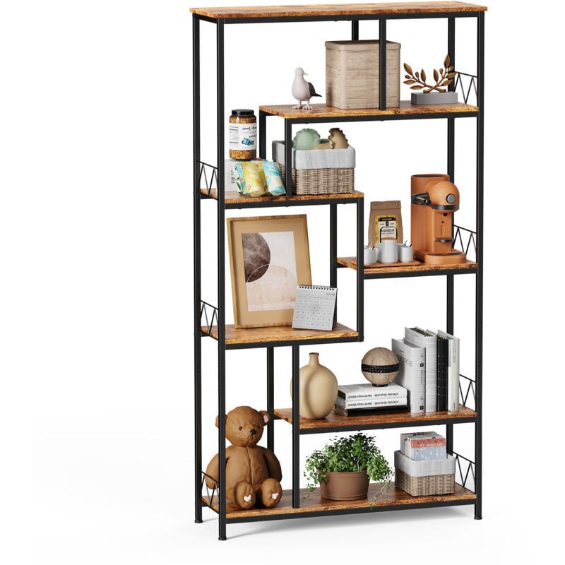 foto del prodotto bealife libreria scaffale organizzativo 7 ripiani struttura in metallo con piedi regolabili 100 x 30 x 180 cm marrone