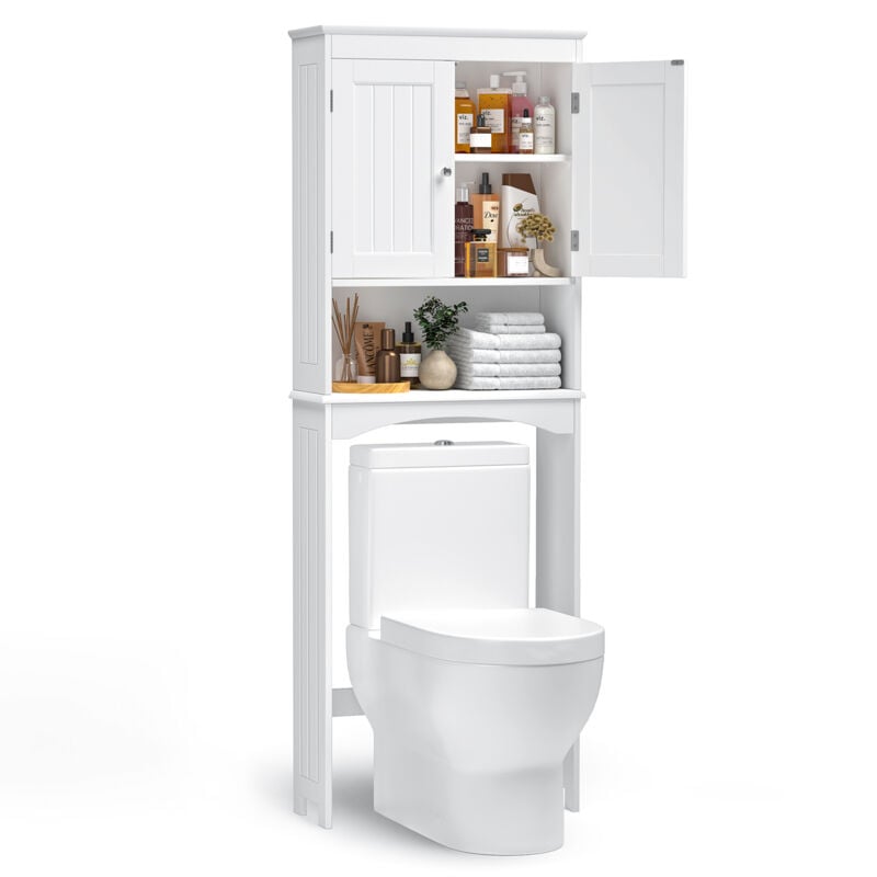 foto del prodotto bealife mobile wc con scaffalatura sopra il water a piedistallo, ripiano con scomparti aperti, 2 ante e ripiani regolabili