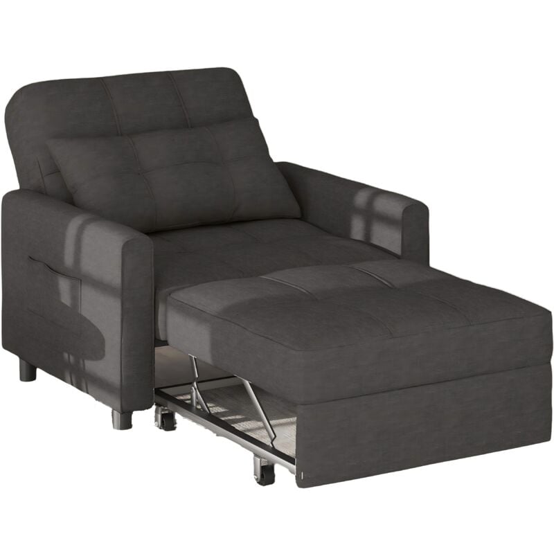 foto del prodotto bealife poltrona letto convertibile divano 1 posto chaise longue con cuscino regolabile, contenitore, rotelle e pieghevole