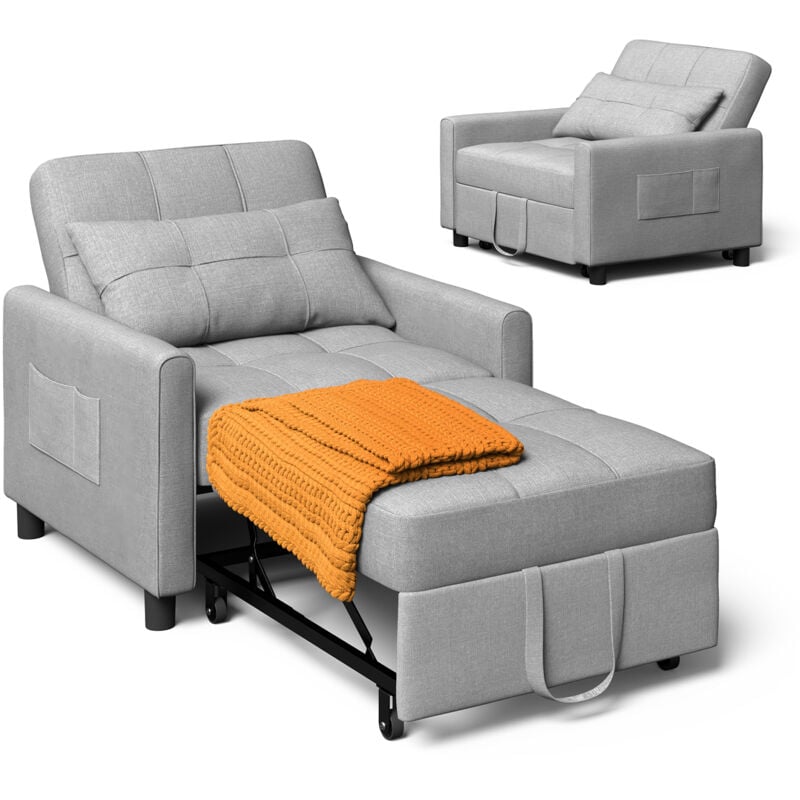 foto del prodotto bealife poltrona letto pieghevole con cuscino regolabile, contenitore integrato, rotelle e design multifunzione