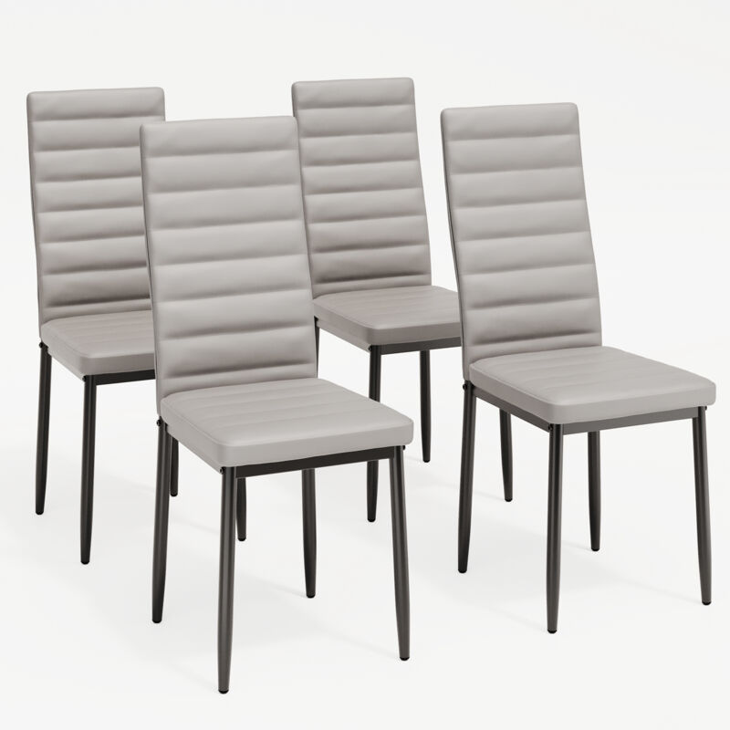 foto del prodotto bealife set di 4 sedie da pranzo moderne con rivestimento in pelle pu, struttura metallo e piedini con gomma antiscivolo grigio per interni