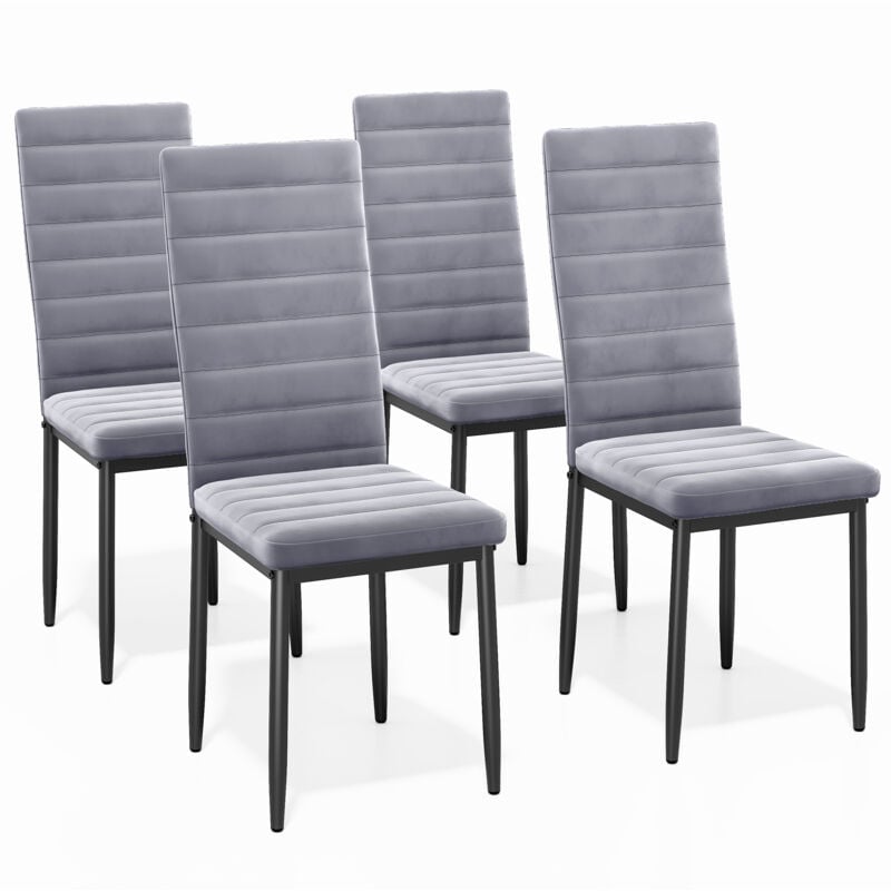 foto del prodotto bealife set di 4 sedie da pranzo moderne con rivestimento in velluto, struttura metallo e piedini con gomma antiscivolo grigio chiaro