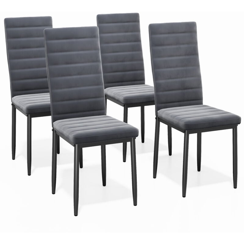 foto del prodotto bealife set di 4 sedie da pranzo moderne con rivestimento in velluto, struttura metallo e piedini con gomma antiscivolo grigio scuro