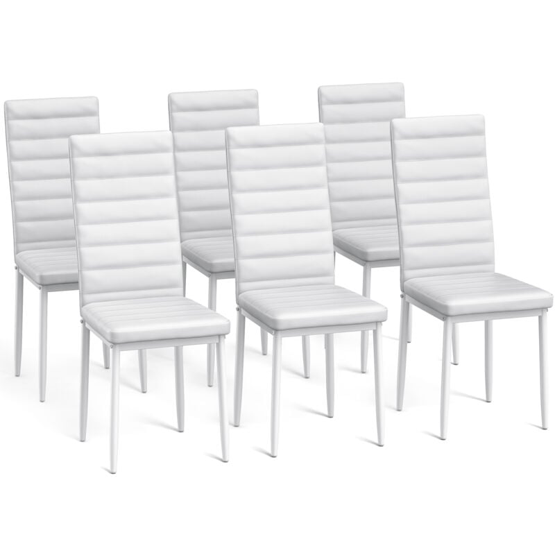 foto del prodotto bealife set di 6 sedie da pranzo moderne con rivestimento in pelle pu, struttura metallo e piedini con gomma antiscivolo bianco per interni