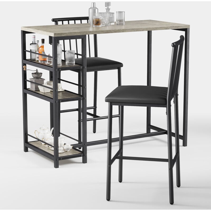 foto del prodotto bealife tavolo alto da pranzo con 2 sgabelli con schienale set mobili per cucina e sala da pranzo struttura in acciaio grigio