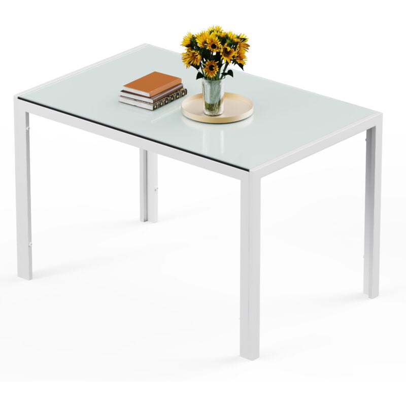 foto del prodotto bealife tavolo da pranzo moderno in vetro temperato bianco con struttura in metallo 6 posti 130x70x75 cm