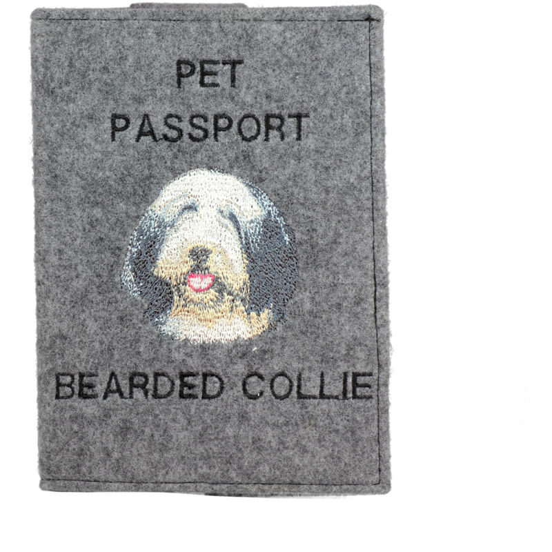 foto del prodotto bearded collie, highland collie portapassaporto per cani, portadocumenti, regalo per viaggiatori di art dog
