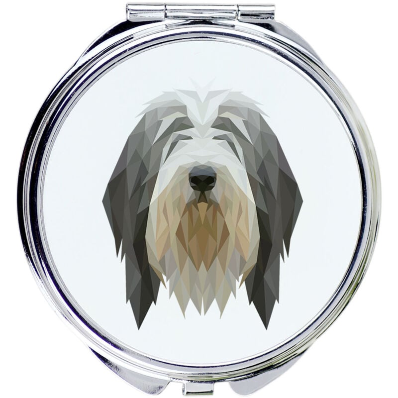 foto del prodotto bearded collie, highland collie specchio con foto e iscrizione geometrica di art dog