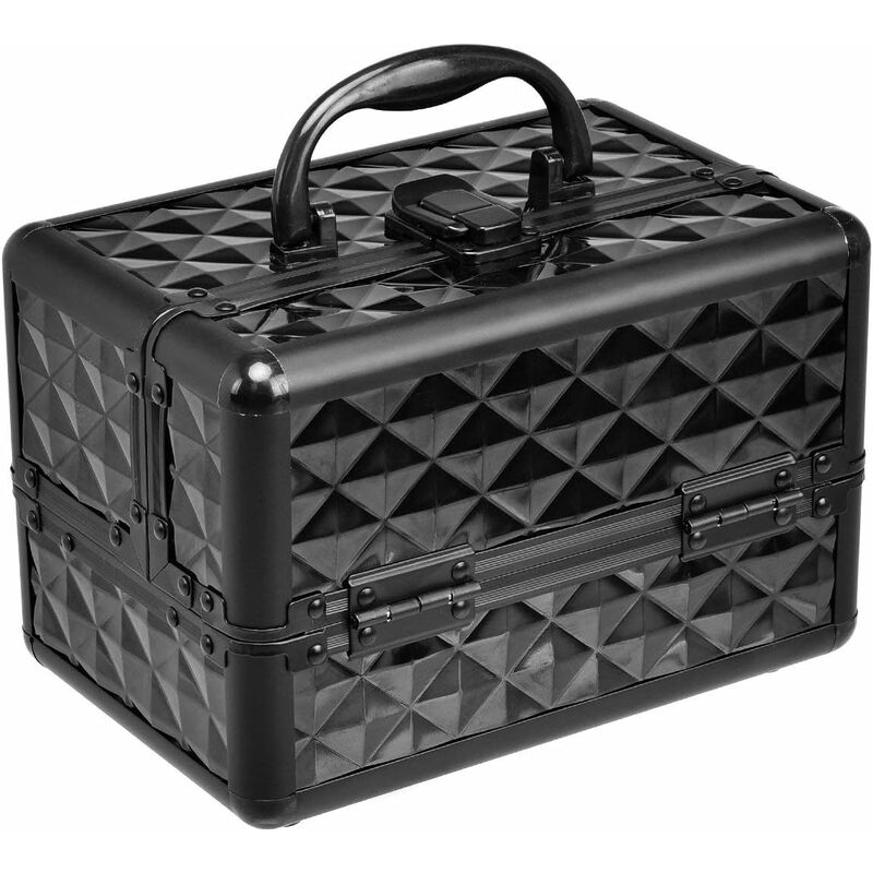 foto del prodotto beauty case professionale da viaggio, mini custodia portatile per cosmetici, con specchio, grande capacit , ripiano pieghevole, tessuto impermeabile,