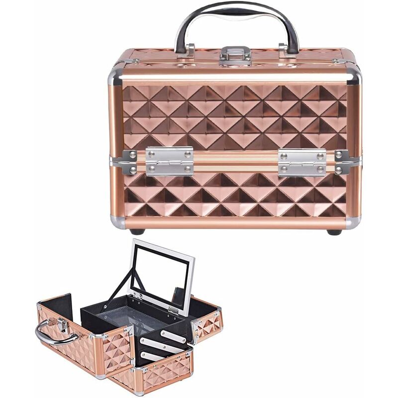 foto del prodotto beauty case professionale da viaggio, mini custodia portatile per cosmetici, con specchio, grande capacit , ripiano pieghevole, tessuto impermeabile,