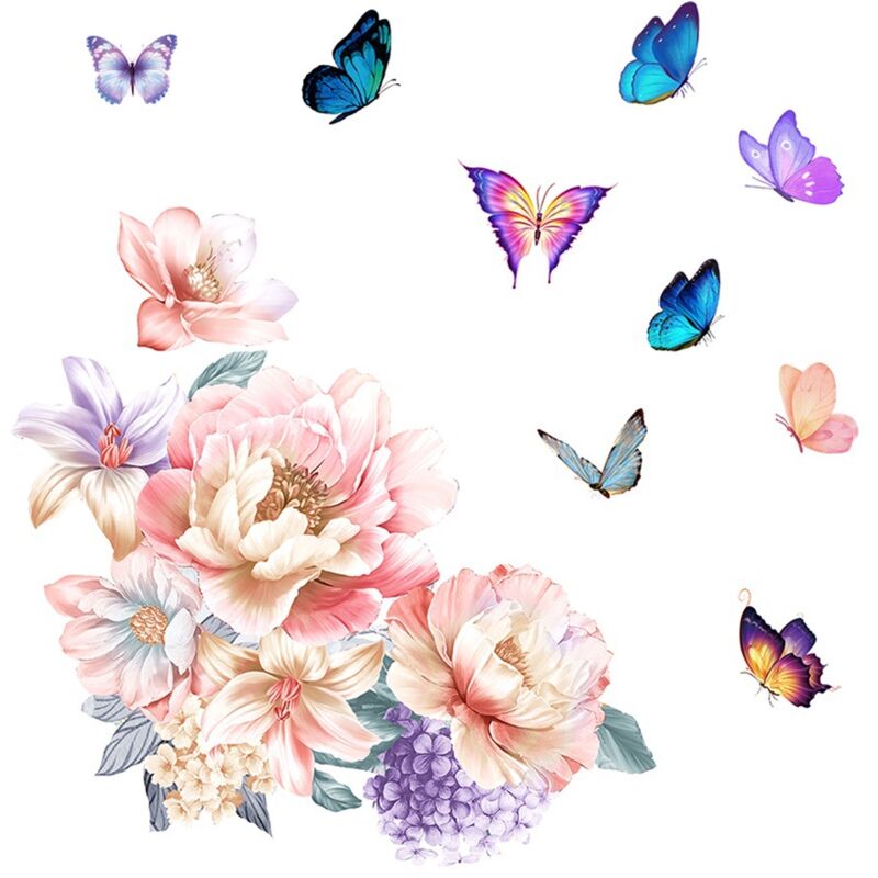 foto del prodotto bebusingoto 1 set di adesivi murali a forma di farfalla con grandi fiori, adesivi murali a forma di farfalla con peonia rosa colorata, adesivi