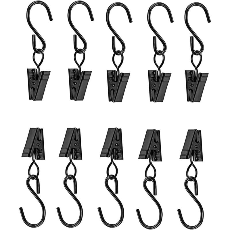 foto del prodotto bebusingoto 10 anelli per tende con clip e ganci, clip per tende, foto, tenda da doccia, decorazione per la casa nero