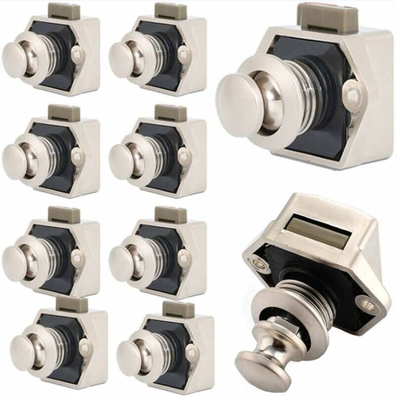 foto del prodotto bebusingoto - 10 chiusure a pulsante per mobili, per la chiusura senza chiave di cassetti e porte, chiusura a pulsante in metallo.