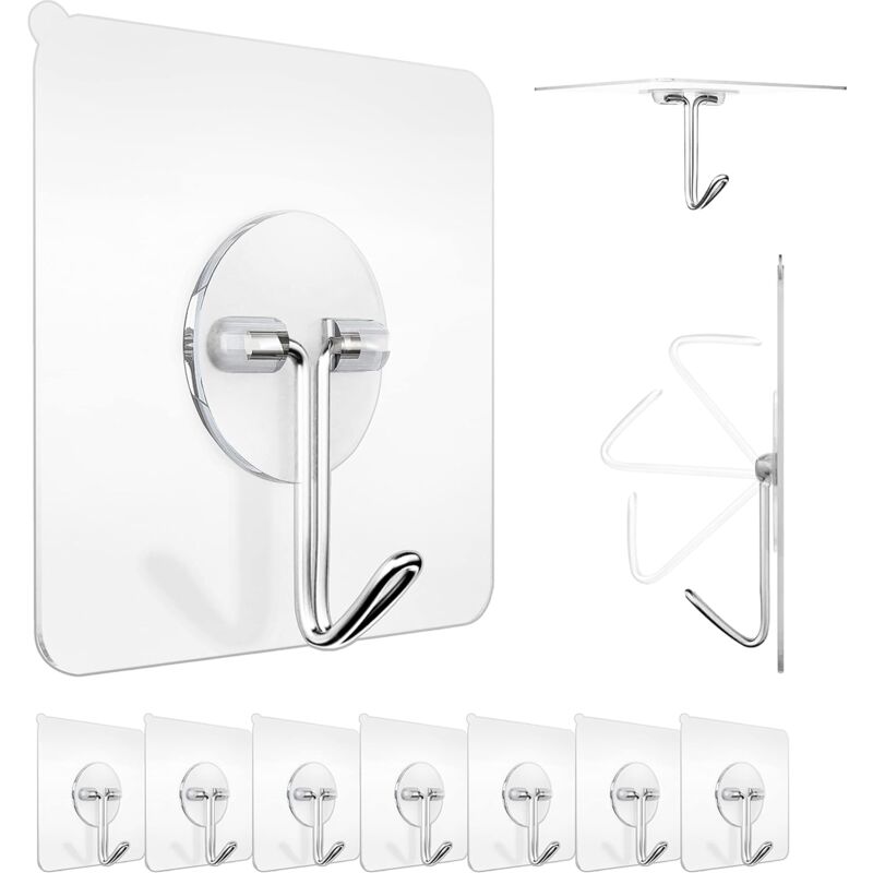 foto del prodotto bebusingoto 10 ganci adesivi da parete, 6 x 6 cm gancio da parete in acciaio inox per casa, cucina e bagno carico massimo 5 kg ideale per