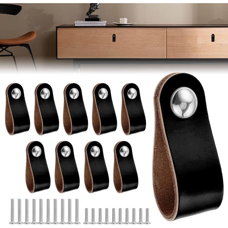 foto del prodotto bebusingoto 10 pezzi maniglie per mobili in pelle, maniglie per porte in pelle, maniglie per armadietti in pelle, maniglie per porte da cucina in