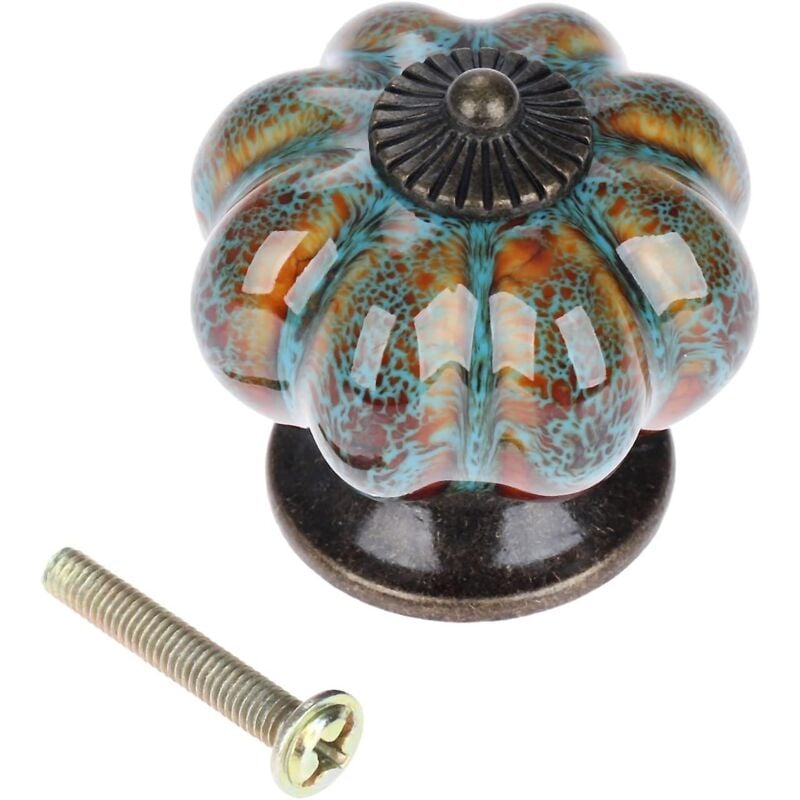 foto del prodotto bebusingoto 10 pomelli per cassetti a forma di zucca, 3,8 x 4,0 cm, in ceramica, stile europeo vintage con stampa leopardata blu.