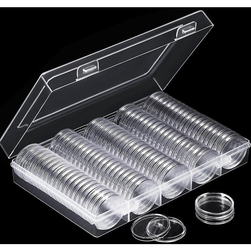 foto del prodotto bebusingoto 100 capsule trasparenti per monete da 30 mm, scatola trasparente per monete commemorative da collezione