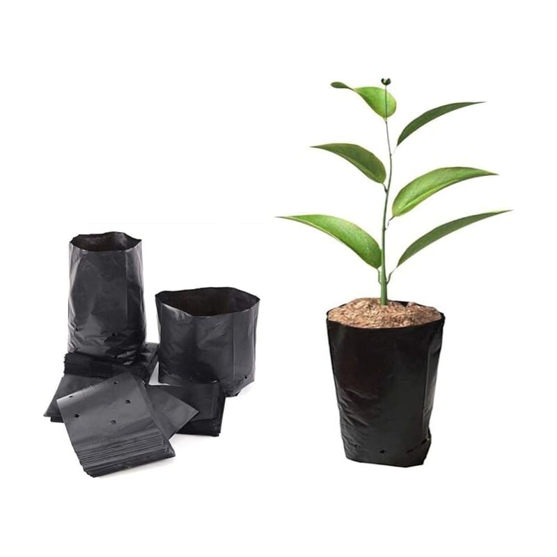 foto del prodotto bebusingoto 100 sacchetti di plastica spessa per vivai di piante, per piantare frutta e fiori, piantine, piante da giardino, con fori traspiranti,