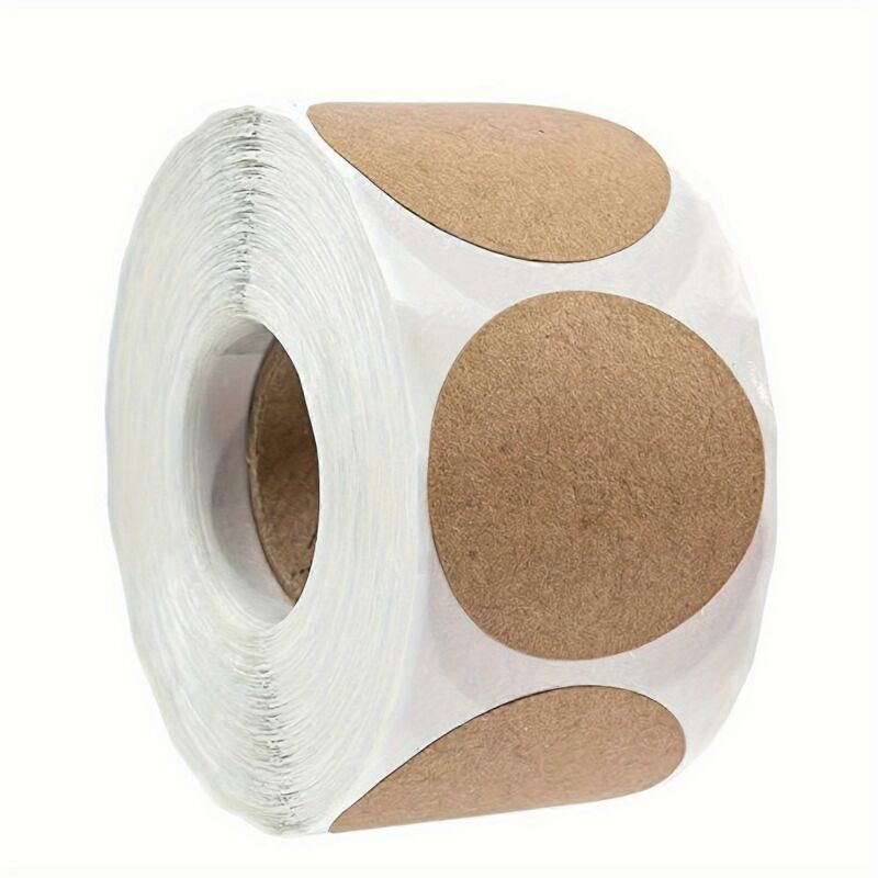 foto del prodotto bebusingoto 1000 pezzi 2 rotoli di etichette autoadesive rotonde in carta kraft, classificazione articolo, nome adesivi, persona