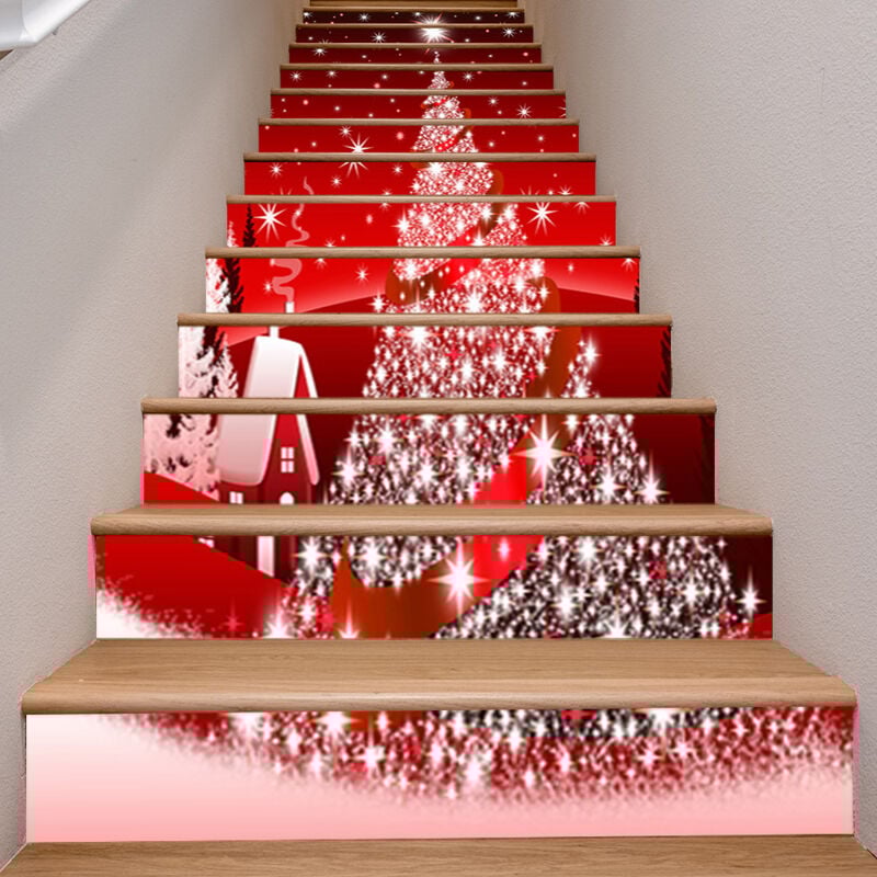 foto del prodotto bebusingoto 13 adesivi per scale natalizie, adesivi murali natalizi in pvc autoadesivi per albero di natale, decorazioni per la casa, 39,3 l x 7 