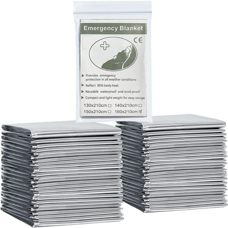 foto del prodotto bebusingoto 14 pezzi coperta di emergenza in lamina, 160 cm x 210 cm coperta termica di emergenza in mylar pellicola argentata altamente riflettente