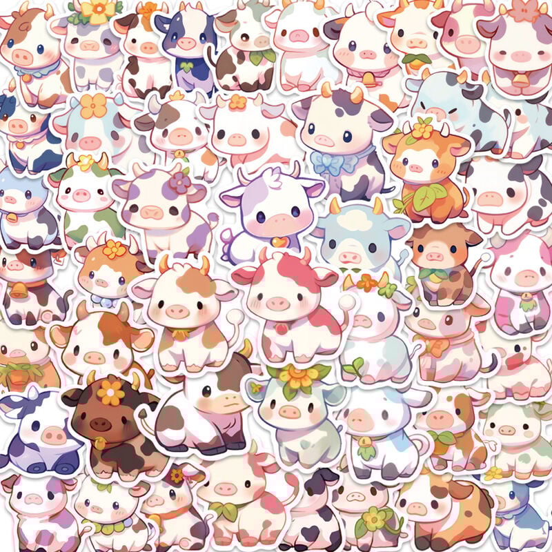 foto del prodotto bebusingoto 150 adesivi kawaii a forma di mucca, adesivi a forma di mucca arcobaleno, adesivi estetici in vinile impermeabili per bottiglie