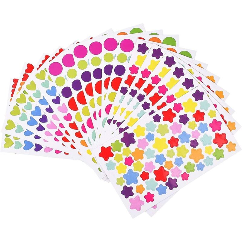 foto del prodotto bebusingoto 18 fogli adesivi decorativi colorati a forma di cuore a forma di stella, adesivi per ricompensa, etichette di codifica per album di