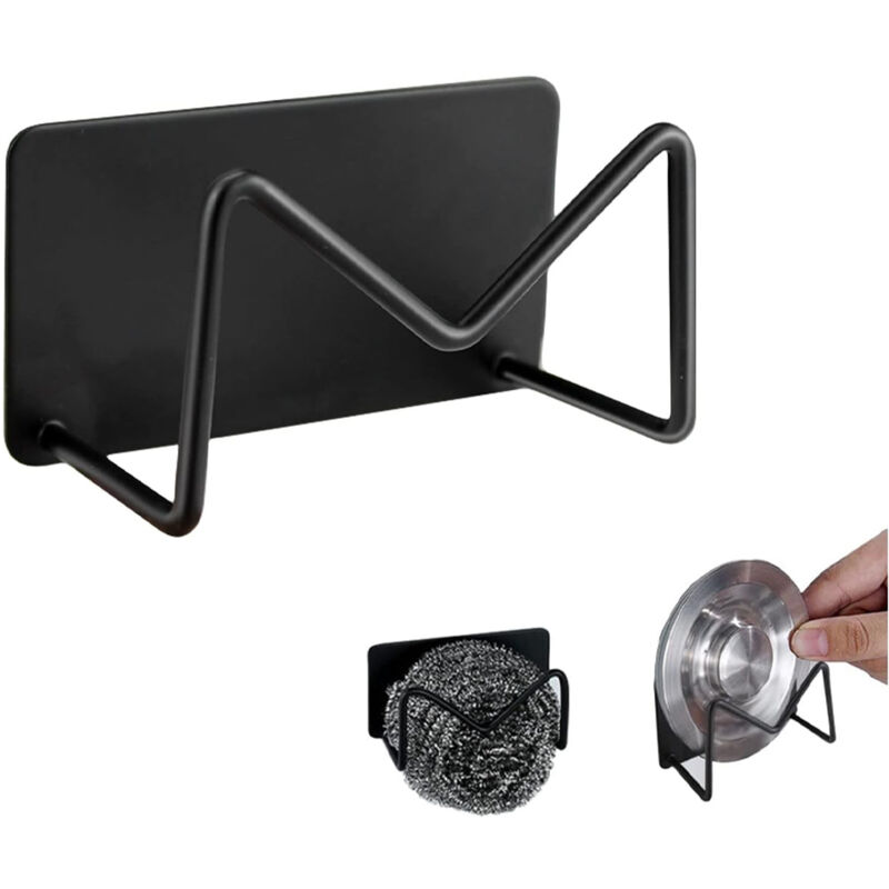 foto del prodotto bebusingoto 2 confezioni, nero porta spugna autoadesivo in acciaio inox 304, porta spugna per lavello da cucina, senza foratura, con cestello di
