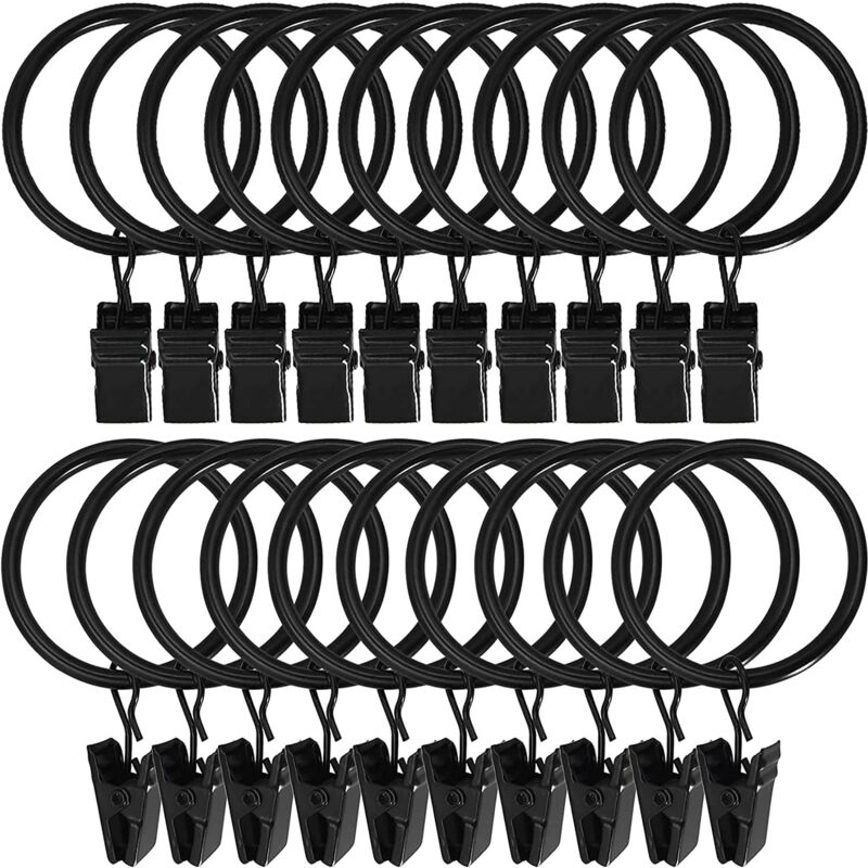 foto del prodotto bebusingoto 20 anelli per tende, con clip in metallo, resistenti, antiruggine, per asta per tende, adatti alla maggior parte delle tende da doccia,