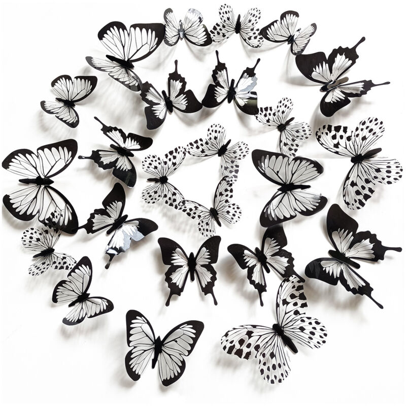 foto del prodotto bebusingoto - 24 pezzi adesivi murali a forma di farfalla glitterati, rimovibili, 3d, decorazione murale per la casa, soggiorno, camera da letto per bambini, matrimonio, compleanno, festa, decalcomania