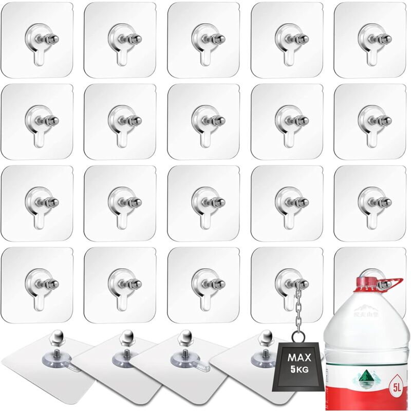 foto del prodotto bebusingoto 24 pezzi ganci a vite da parete senza foratura, chiodi autoadesivi, viti adesive trasparenti staccabili, per bagno, cucina e soggiorno