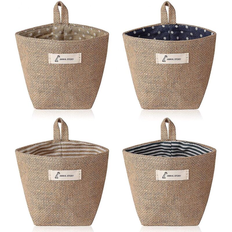 foto del prodotto bebusingoto 4 pezzi mini borsa portaoggetti sospesa, piccolo cestino portaoggetti decorativo in cotone e lino