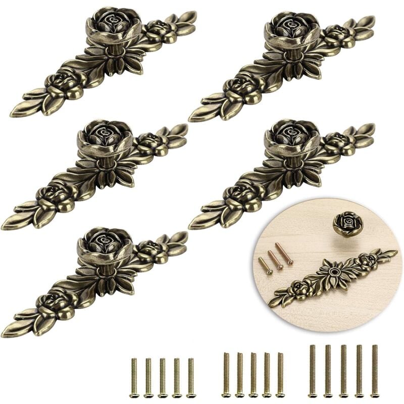 foto del prodotto bebusingoto 5 maniglie per porte a forma di foglia retr per armadi, cassetti, cassettiere, credenze, mobili, ecc. bronzo, 14,5 cm 