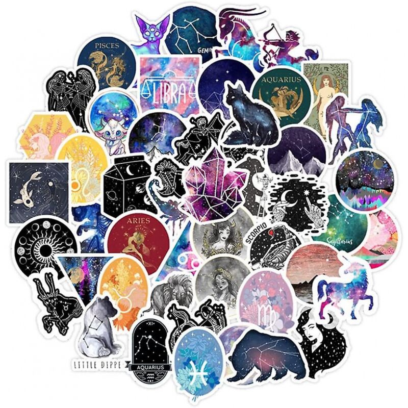 foto del prodotto bebusingoto 50 adesivi con costellazioni zodiacali adesivi in vinile impermeabili con stelle della galassia decalcomanie magiche, divinazione,