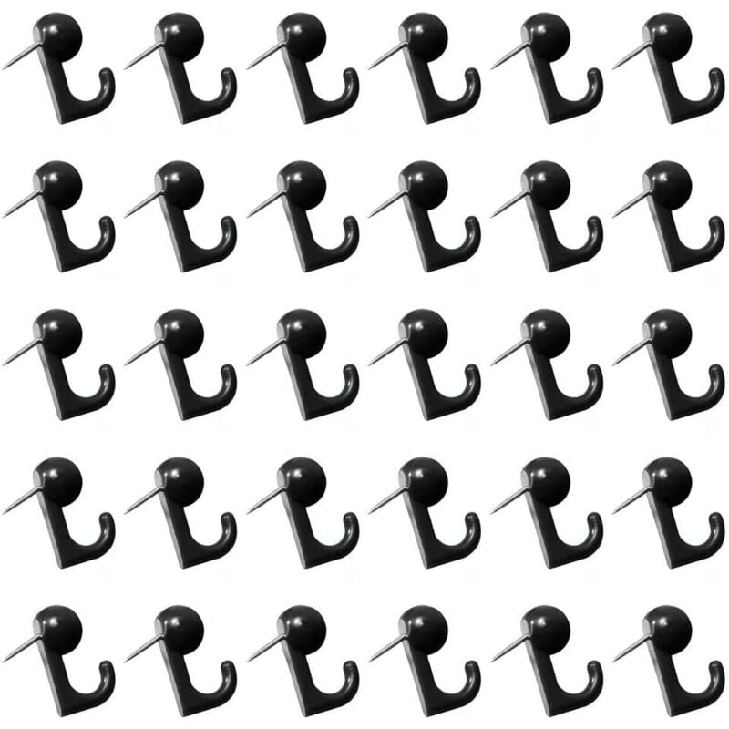 foto del prodotto bebusingoto 50 ganci a puntina da disegno, ganci in plastica nera, chiodi decorativi da parete per bacheche in sughero, mappe, calendari, immagini,